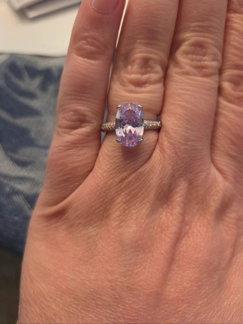 Lavender Oval Gemstone Pavé Ring - Women Jewelry